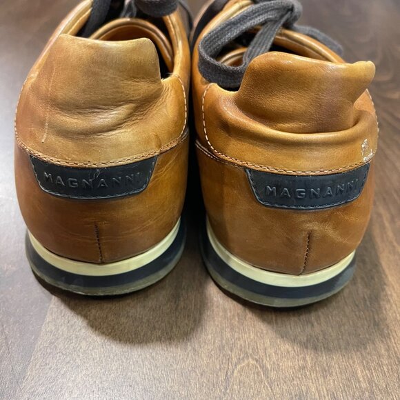 Magnanni Pueblo Leather Sneakers Men's Size 10.5 Cognac Perforated Lace Up Dress - Picture 5 of 11